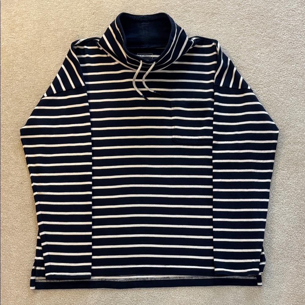 L.L. Bean Women’s Heritage Mariner Top Funnelneck in Navy and White